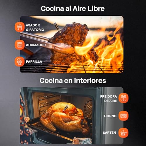 Inalámbrico Termómetro Carne - Termómetro Digital Cocina con Múltiples Sensores y Sondas Ultra Delgadas, Control por App y Manual - Precisión Bluetooth para BBQ, Horno, Parrilla y Ahumador-2 Sondas