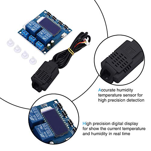PEMENOL DC 12V Humidity Temperature Controller Module Display Digital Thermostat Humidistat Controller Automatic Constant Temperature and Humidity Controller with SHT20 Sensor and Dual Relay Outputs