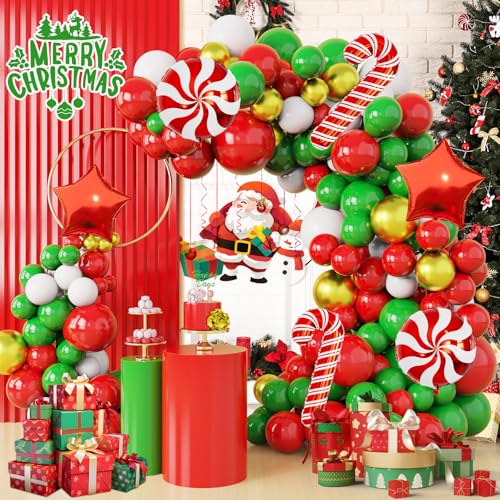 Photo 1 of ** PARTS ONLY ** Christmas Balloons Arch Kit, Christmas Balloon Garland Candy Cane Foil Balloons Red White Green Gold Balloons for Merry Christmas Xmas Party Decorations Supplies