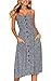 Angashion Women's Dresses-Summer Floral Bohemian Spaghetti Strap Button Down Swing Midi Dress With Pockets, Navy Blue 1, Small