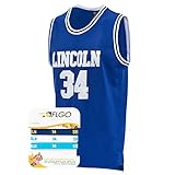 AFLGO Jesus Shuttlesworth #34 Lincoln High School Basketball Jersey S-XXXL Blue, 90's Clothing Throwback Costume Apparel Clothing Stitched – Top Bonus Combo Set with Wristbands