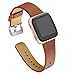 bayite Leather Bands Compatible with Fitbit Versa, Slim Wristband Replacement Accessories Fitness Classic Straps Women Men, Brown