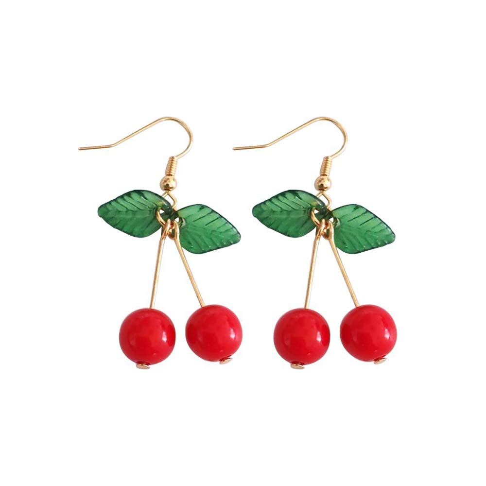 KENYG Women Fashion Jewelry Fruit Gold Dangle Earrings Red Cherry Ear Drop For Friends Fall Winter Ear Accessories