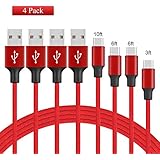 Ferrali Micro USB Cable Charge, Nylon Braided High Speed Micro USB Charging Cable, 4Pack 10FT 6FT 6FT 3FT Sync and Charging Cord Compatible Kindle, Samsung, Nexus, Android Smartphone etc [Red]