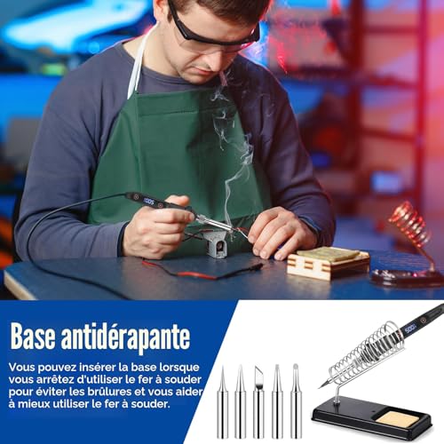 80W Professional Soldering Iron Kit, Adjustable Temperature 180°C-500°C with LCD Display, On/Off Switch, 5 Soldering Nozzles, Desoldering Pump, Ideal for Electronic Repair, Soldering and DIY