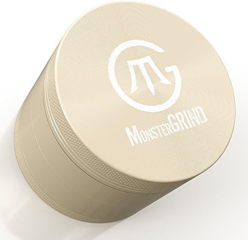 Premium Herb Grinder By MonsterGRIND - Best 4 Piece 2.5 Inch Crusher - Ideal For Herbs, Spices, Weed &amp; Tobacco - FREE Travel Pouch &amp; Pollen Scraper (Gold)