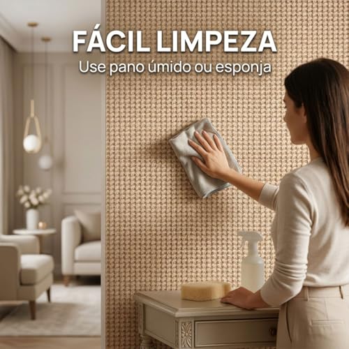 Papel De Parede Autocolante Linho Palha Texturizado Adesivo 5 Metros (Palha Trançada)
