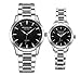 Valentines His and Hers Pair Watches - fq240 Men's Women's Silvery Stainless Steel Dress Wristwatches,Simple Style,Black Face,Set of 2