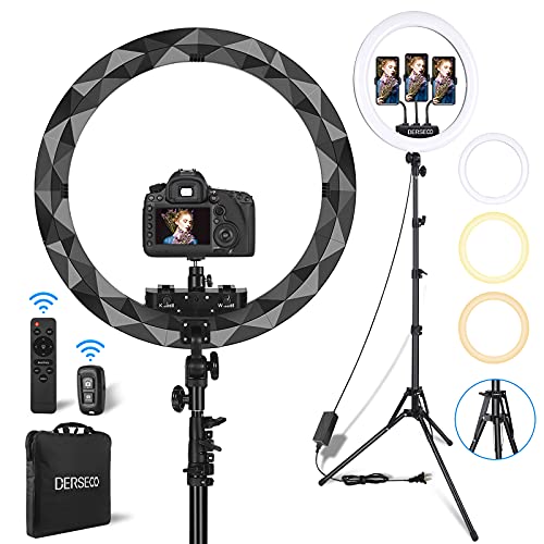 Ring Light with Stand and Phone Holders, DERSECO 18 Inch Ring