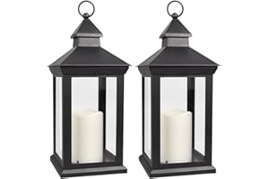 Bright Zeal 2-Pack 14" Candle Lanterns Outdoor Waterproof Decorative Lights with Timer - Cool White Decorative Indoor LED Lanterns Battery Operated