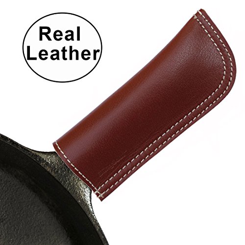 Cast Iron Skillet Handle Holder - Kitchen Instant Pot Holders Hot Frying Pan Mitts Skillet Cover Sleeve Double Layered, Double Stitched and Handmade Genuine Leather by BlingSoul (Brown) - Thumbnail 3