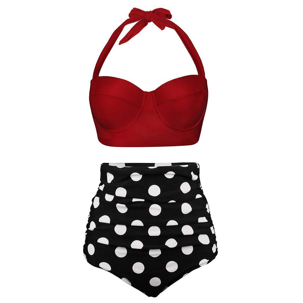 Womens Vintage Halter Two Piece Swimsuits High Waisted Bathing Suits with Underwired Top