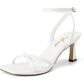 Athlefit Kitten Heels for Women Square Open Toe Strappy Heeled Sandals Ankle Strap Dress High Heels for Prom Party Wedding