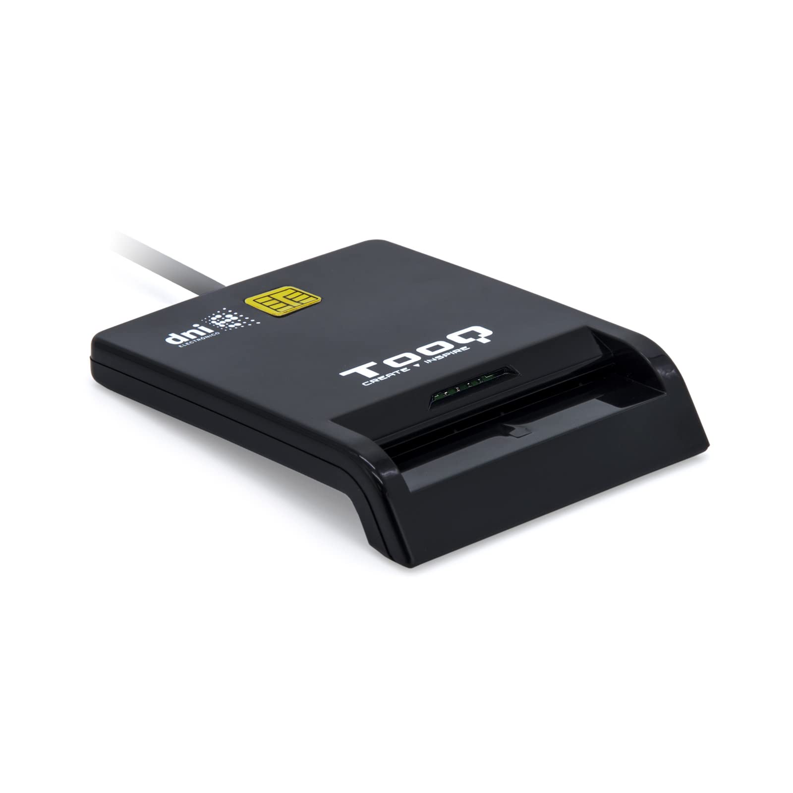 TOOQ TQR-211B – External Reader for Electronic DNI and Smart Cards (DNIe), USB 2.0 with USB-C Connector, Compatible with Mac and Windows (Spain), Black