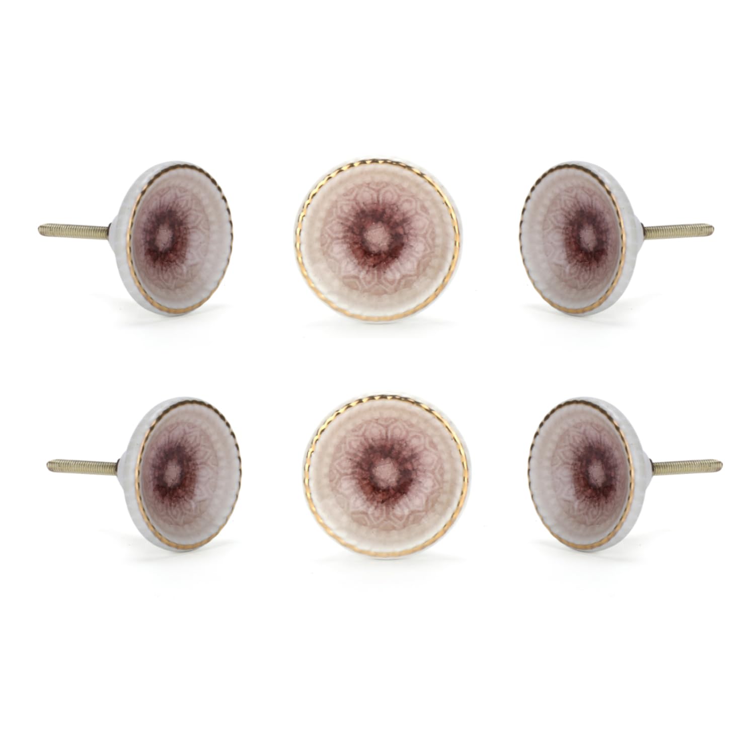 Perilla Home Set of 6 Marrakech Ceramic Pink Knob Round Small Knobs Kitchen Cabinet Cupboard Glass Door Dressser Wardrobe and Drawers Pull Knob