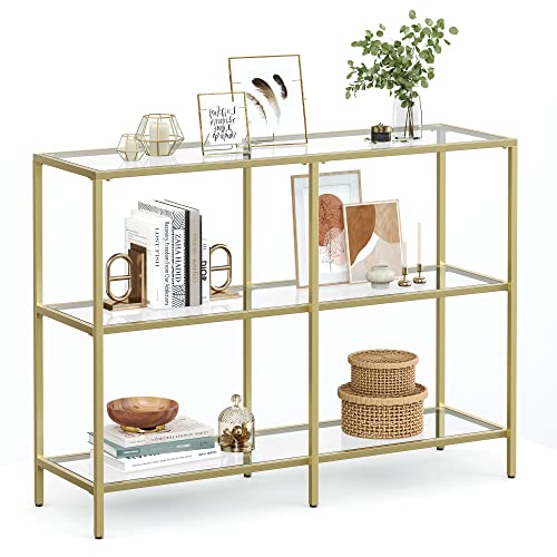 VASAGLE Konsolentisch, Regal, 3 Ablagen aus Hartglas, Flurtisch, 30 x 100 x 73 cm, Metallrahmen, modern, für Flur, Wohnzimmer, Schlafzimmer, goldfarbe