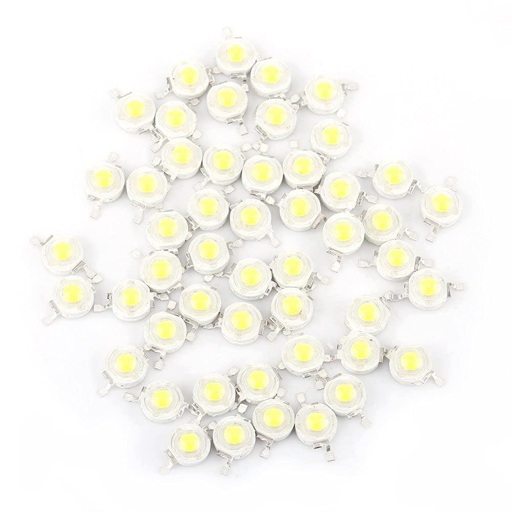Zerodis 50 Pcs High Power Led Chip, Super Bright Intensity SMD COB Light Emitter Components Diode 1W Bulb Lamp Beads Chip DIY Lighting for Floodlight Spotlight High Power(Cool Whit)