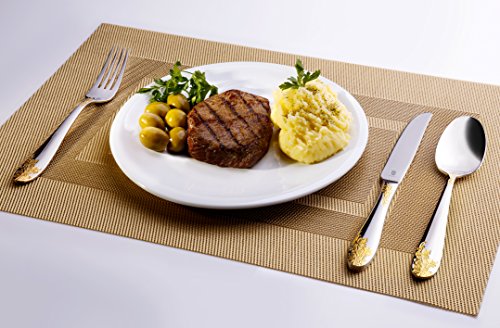 DANIALLI 20-Piece 24K Gold Plated Flatware Set For 4, Modern Imperial Design Silverware Set, 18 10 Stainless Steel Utensils Set of Golden Cutlery, Include Knife/Fork/Spoon, Dishwasher Safe