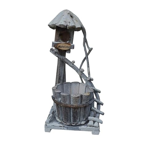 Garden Sculptures Garden Decoration Solid Wood Bird Nest Flower