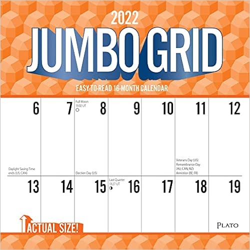jumbo grid large print 2022 12 x 12 inch monthly square wall calendar with foil stamped cover and stickers by plato easy to see with large font plato calendars browntrout publishers inc