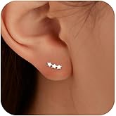 UTISUVIKO 14K Gold Plated Star Stud Earrings for Women Dainty Minimalist Stud Earrings, S925 Sterling Silver Post Tiny Star Climber Hypoallergenic Cartilage Earrings Stud Teacher Birthday Jewelry