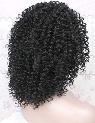 Short Afro Kinky Curly Synthetic Half Wigs for Women Black Color 14 Inch