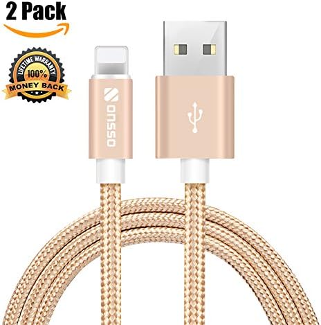 Onsso Nylon Braided iPhone Charging Cable Lightning to USB Data Sync Cable Lightning Cable for iPhone 7,7 Plus,6S,6 Plus, iPhone 5s, 5c,5,iPad Mini,Mini 2,Air, Pro [2-Pack] (Gold, 1M/3.3Feet)