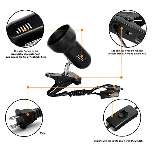 Reptile Heat Clamp Light Fiture - Flexible Basking Heating Light Bulb Clip-on Holder, Terraium Habitat Lighting Stand with 360 Degree Adjustable Head for UVB UVA Ceramic Infrared Heating Bulb - Thumbnail 2