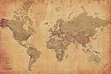 Laminated World Map Vintage Style Poster Print, Double Sided Laminate, Size 36 X 24