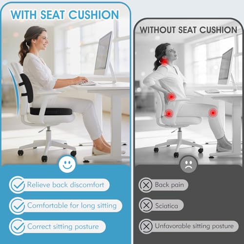 CushZone Seat Cushion,Lumbar Pillow with Adjustable Strap Sciatica Pain Relief with Washable Memory Foam Cover for Car, Travel, Wheelchair, Black