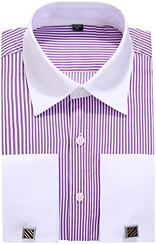 DRESSERVICE French Cuff Long Sleeves Fit Dress Shirts (Cufflink Included) (15.5โ Neck-32"/33" Sleeve, FS12 Purple Stripe)