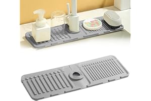COLODAY Faucet Mat for Kitchen Sink, 2024 Upgrade Faucet Guard Draining Mat Silicone Faucet Handle Drip Catcher, New Fast Drying Stone Sink Tray Sink Protectors for Kitchen Bathroom Sink (Grey, One Size)