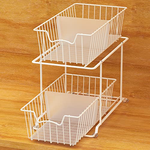 Simple Houseware 2 Tier Wire Basket Drawer Organizer, White