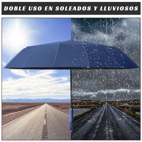 MXCOCO Paraguas Plegable Automático, Paraguas de Bolsillo para Lluvia y Sol, Sombrilla Plegable Grande Resistente al Viento y Lluvia con Protección UV, Portátil para Hombres y Mujeres