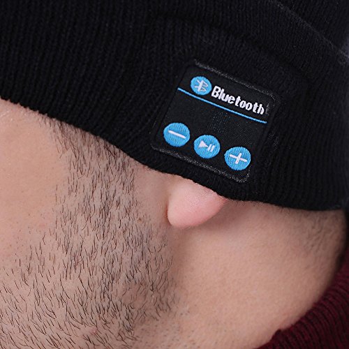 HiGOGO Unisex Smart Wireless Bluetooth Music Beanie Hat,Cashmere Warm Ski Hat Knit Cap with Earphones for Winter Cycling Running Skating Hiking Gift (Black)