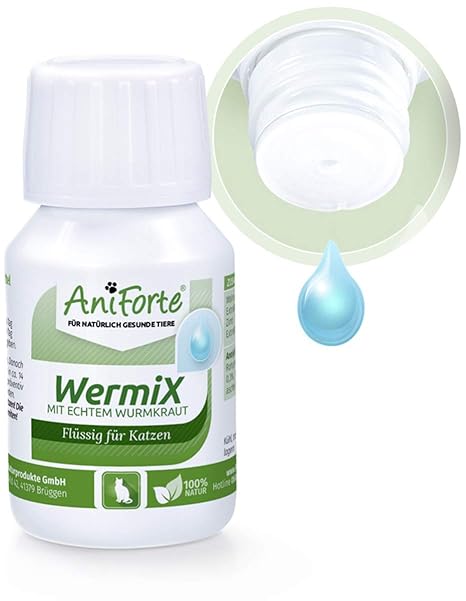 AniForte WermiX Flüssig und Mild für Katzen 50ml - Natürlicher Wurmfeind Liquid Tropfen, Naturprodukt Bei und nach Wurmbefall