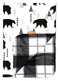 Dear Baby Gear Deluxe Reversible Baby Blankets, Custom Minky Print Black Bears, Black and Grey Plaid Minky