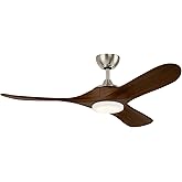 KICHLER Mylo 52" Ceiling Fan with Satin Etch Cased Opal Glass in Brushed Nickel with Natural Walnut Wood Blades, Modern, 6-Sp