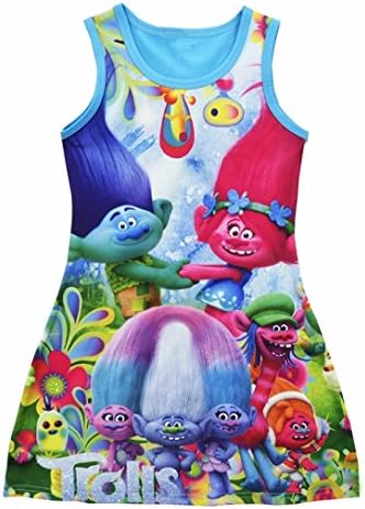 ZHWENKA Trolls Little Girls' Belle Printed Dress Princess Cartoon Party Costume (110/4-5YS)
