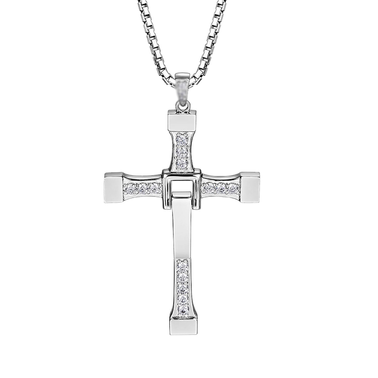 HJYZY 11pcs Crystal Cross Necklace Fast & Furious Stickers Dominic Toretto's Jewelry Set Silver