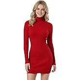 v28 Women Turtleneck Long Sleeve Bodycon Fall Winter Mini Slim Knit Sweater Dress