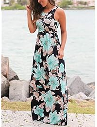 EZBELLE - Vestido de mujer sin mangas, espalda cruzada, estampado floral, con bolsillos