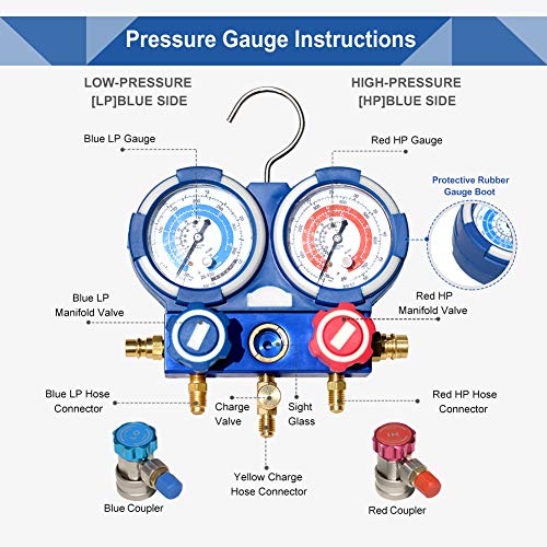 Wedigout AC Repair Tool Kit with 1-Stage 3.5 CFM Air Vacuum Pump and R410A AC Manifold Gauge Set for Mini Split/HVAC/AUTO AC Air Conditioning - Thumbnail 4
