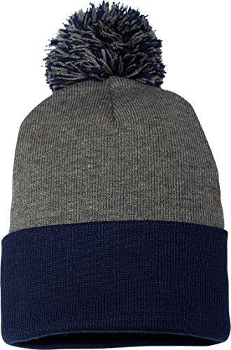 Sportsman Pom-pom Knit Cap, Dark Heather Grey/Navy