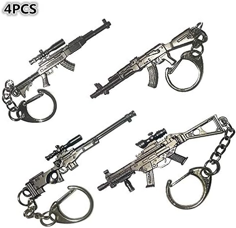 4 Pcs Metal Keychain Including AKM AWM SKS and UMP9 Iron Key Ring Pendant for Playerunknown's Battlegrounds PUBG