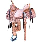 EQUESTRIAN UNIVERSE Western Leather Saddle with Matching Headstall Breast Collar and Bridle Set for Equestrian Purpose Available from 11" to 18"