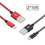 iPhone Charger Lightning Cable, Anlyso 2Pack 10 FT Nylon Braided 8 Pin Lightning to USB Charging Cable Cord for iPhone 7 7 Plus 6 6 Plus 6s 6s Plus iPad iPod ( Red and Black Gray)
