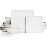 Famiware Dinnerware Sets for 6, Ocean Square 18-Piece Kitchen Plates and Bowls Sets, Microwave and Dishwasher Safe, Scratch Resistant, Matte White
