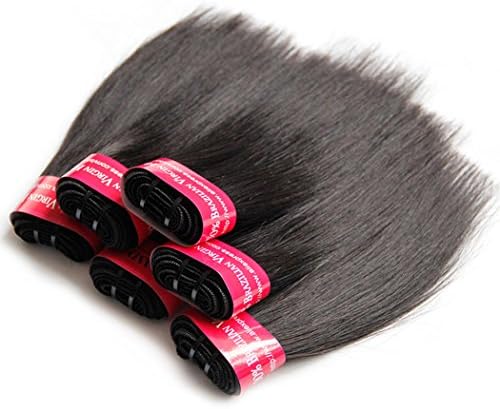 LANDOT 8 Inch Short Human Hair Extensions 50G/Pc Brazilian Straight Hair Weaves, 6 Pack Unprocessed 7A Short Virgin Hair Bundles Short Bob Style Hair Wefts