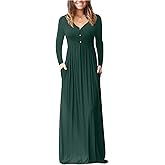 GRECERELLE Womens Long Sleeve V Neck Casual Button Maxi Dress 2025 with Pockets